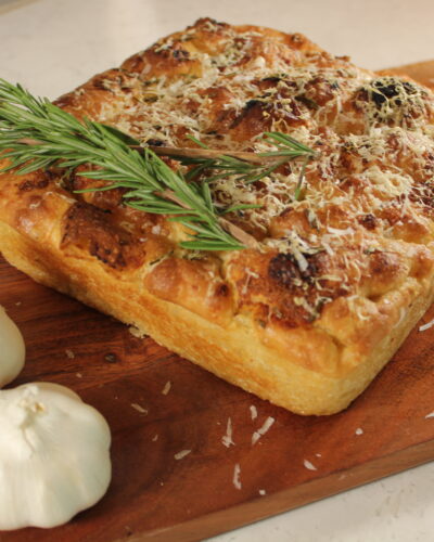Garlic-Infused Olive Oil, Rosemary & Fresh Parmesan Focaccia